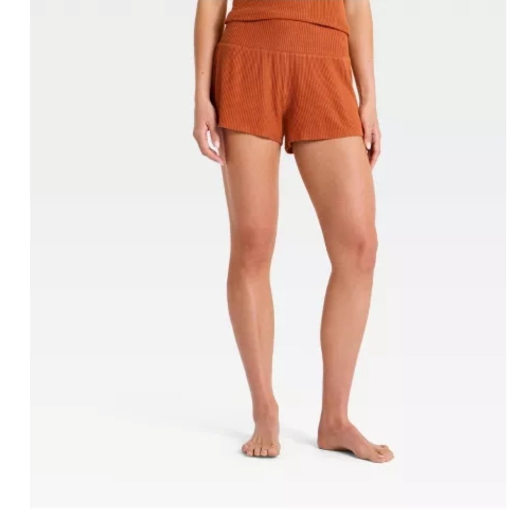 Women's Cozy Ribbed Wide Waistband Shorts - Auden™ Rust size large nwt